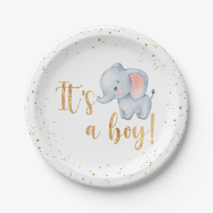 Assiettes En Carton C'est un garçon ! Parti Baby shower éléphant