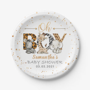 Assiettes En Carton C'est un garçon ! Plaque Baby shower Safari
