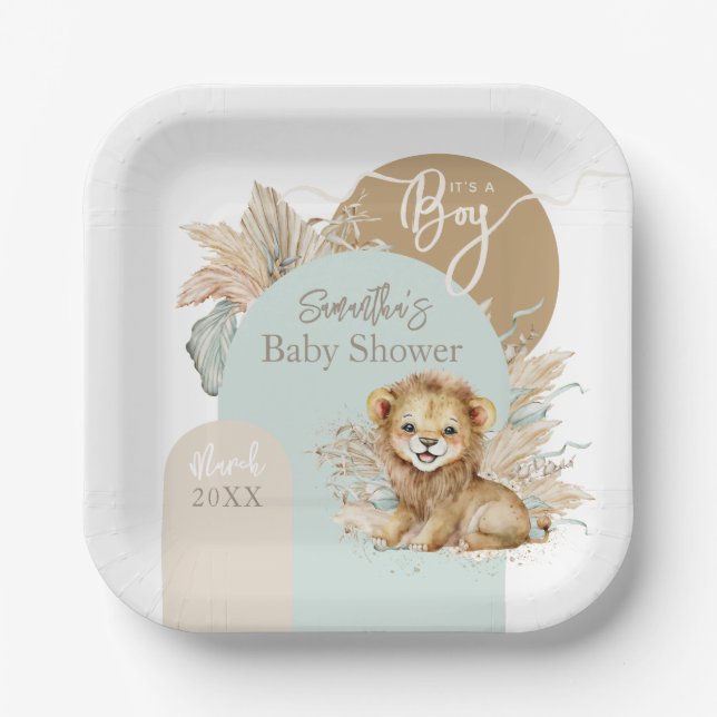 Assiettes En Carton C'est un garçon Safari Thème Lion Baby shower (Recto)