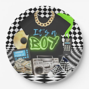 Assiettes En Carton C'est un garçon  Urban Retro Hip hop Baby shower 