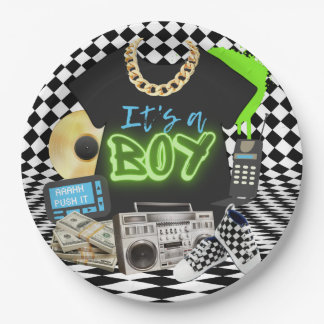 Assiettes En Carton C'est un garçon| Urban Retro Hip hop Baby shower G