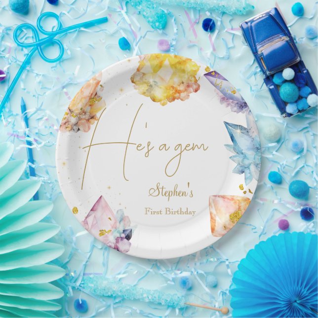 Assiettes En Carton C'est un Gem Birthday Crystals de l'aquarelle du g (Fête)