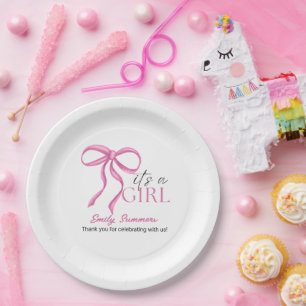 Assiettes En Carton C'est un Ruban Rose Fille