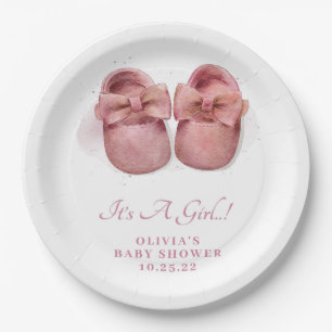 Assiettes En Carton C'est une fille Aquarelle mignonne Baby shower cha