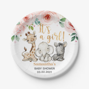 Assiettes En Carton C'est une fille ! Baby shower Safari Animaux