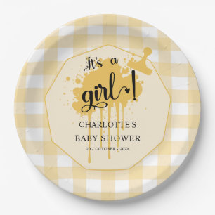 Assiettes En Carton C'est une fille Douce Baby Shower à carreaux orang
