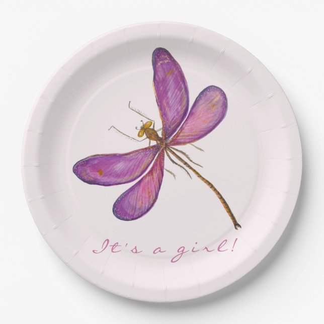 Assiettes En Carton C'est une fille ! Dragonfly violette sucrée (Devant)