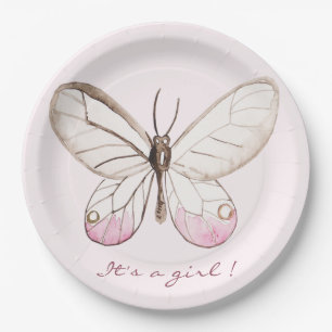Assiettes En Carton C'est une fille ! Papillon doux Babyshower