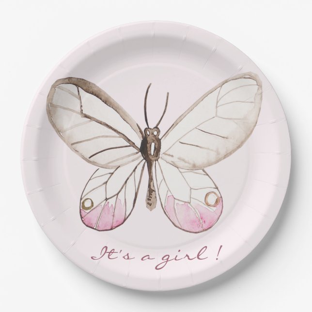 Assiettes En Carton C'est une fille ! Papillon doux | Babyshower (Devant)