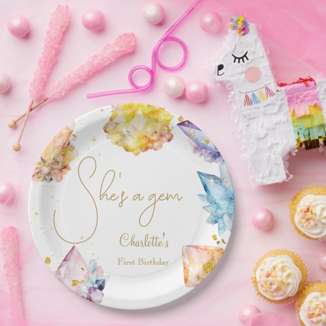 Assiettes En Carton C'est une Gem Birthday Crystals Girl'aquarelle (Fête)