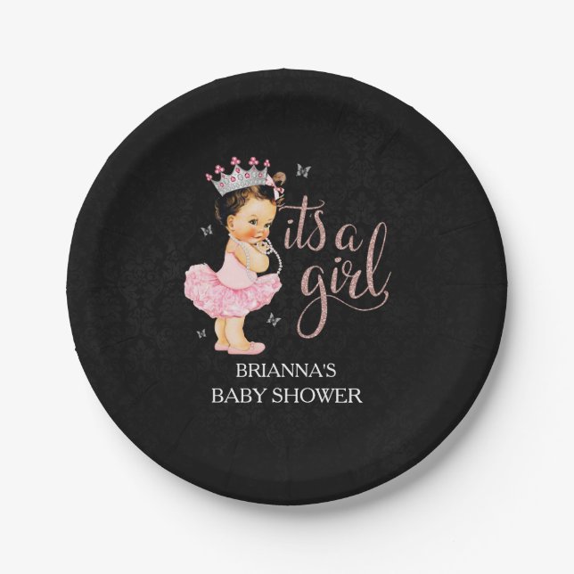 Assiettes En Carton C'est une Girl Princess plaques de Baby shower (Devant)