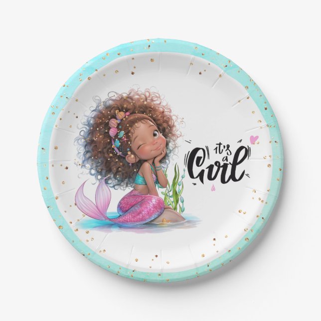 Assiettes En Carton C'est une petite sirène Baby shower fille (Devant)