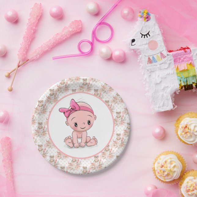 Assiettes En Carton C'est une plaque de papier Baby shower fille (Fête)