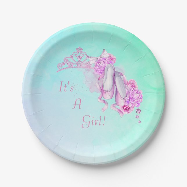 Assiettes En Carton C'est une princesse de ballet fille en aquarelles  (Devant)