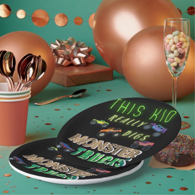 Assiettes En Carton Cet Enfant A Vraiment Digéré Des Camions Monster (Multi)