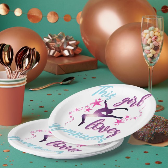 Assiettes En Carton Cette Fille Aime La Gymnastique Étoiles Leap (Multi)