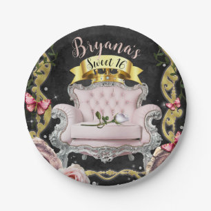 Assiettes En Carton Chaise Princesse Rose Roses & papillons Sweet 16