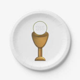 Assiettes En Carton Chalice d'or et hôte - Sainte communion