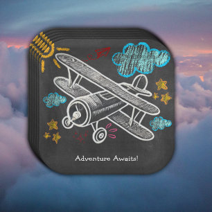 Assiettes En Carton Chalkboard Adventure Attend le Baby shower d'avion