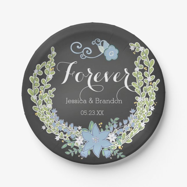 Assiettes En Carton Chalkboard Blue Bells Forever Plaques de papier Ma (Devant)