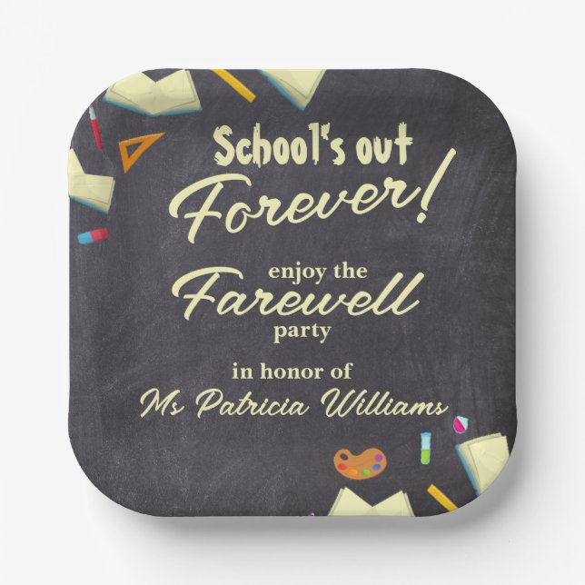 Assiettes En Carton Chalkboard Farewell Retraité Teacher Party (Recto)