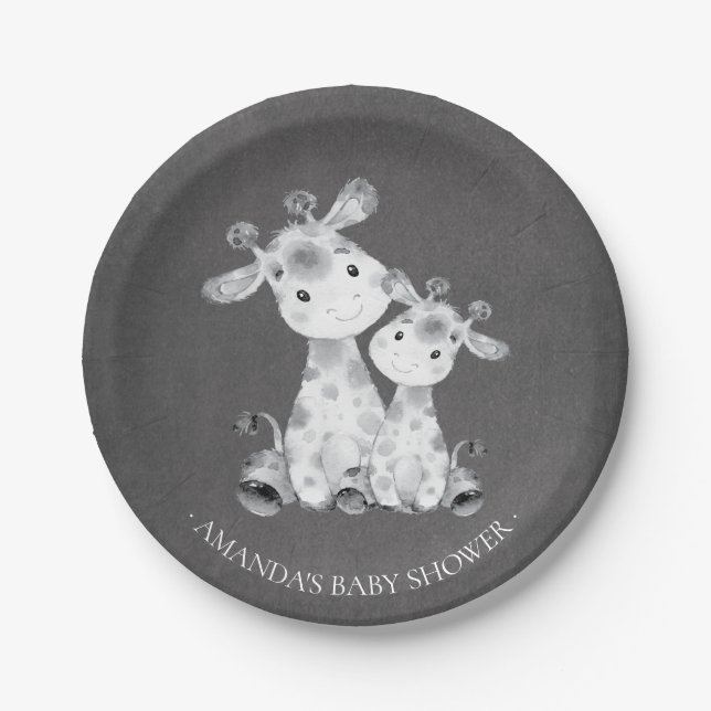 Assiettes En Carton Chalkboard Giraffe Girls Baby shower 7" Plaque (Devant)