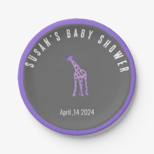 Assiettes En Carton Chalkboard look baby shower - girafe violette