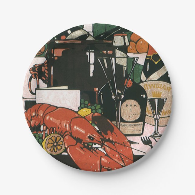 Assiettes En Carton Champagne au homard vintage ; Fête élégante (Devant)