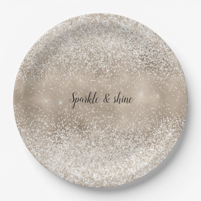 Assiettes En Carton Champagne Gold White Glitzy Parties scintillant (Devant)