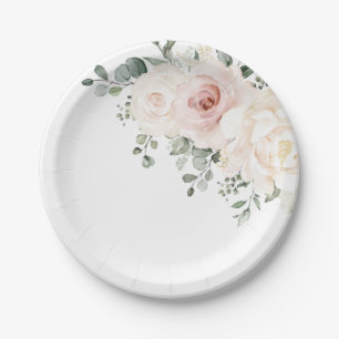 Assiettes En Carton Champagne Ivory Blush rose Floral Mariage