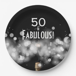 Assiettes En Carton Champagne & Sparkler 50 & Plaques papier fabuleuse