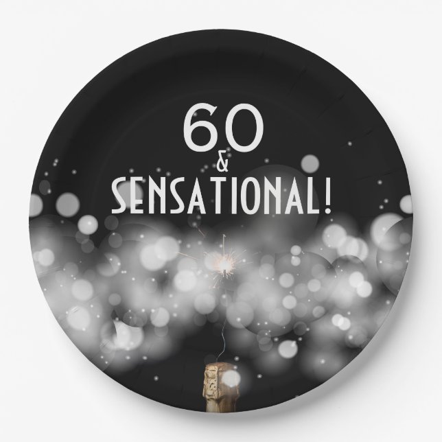 Assiettes En Carton Champagne & Sparkler 60 & Plaques papier sensation (Devant)
