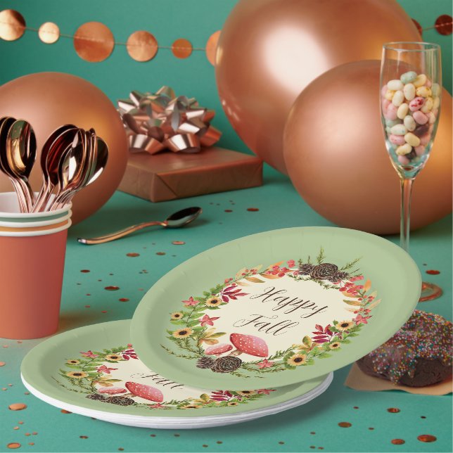 Assiettes En Carton Champignons et tournesols avec texte personnalisab (Multi)