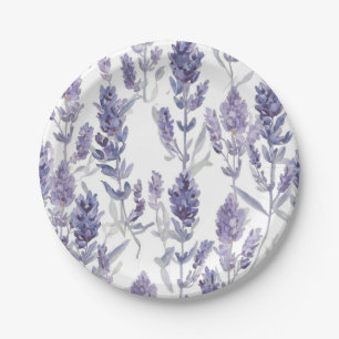 Assiettes En Carton Champs de Lavande Motif de Fleur Aquarelle Viole