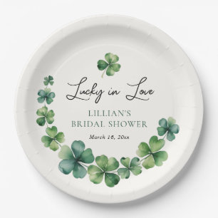 Assiettes En Carton Chanceux en amour Vert Shamrock Baby Shower