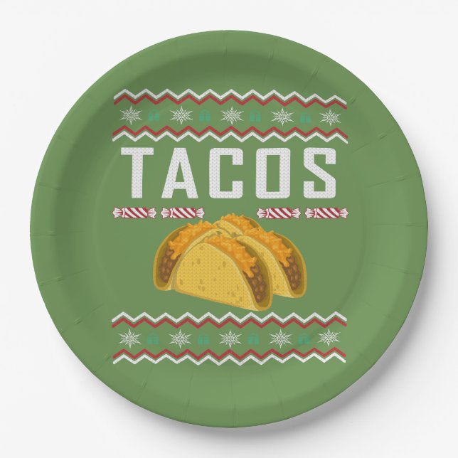 Assiettes En Carton Chandail de Noël moche Tacos (Devant)