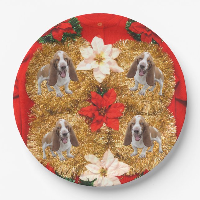 Assiettes En Carton Chandail laid de Noël de Basset Hound (Devant)