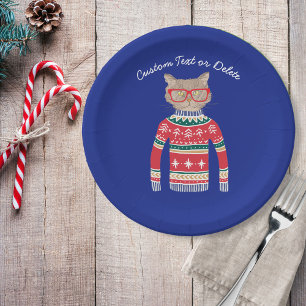 Assiettes En Carton Chandail laid drôle de Noël, amoureux des chats