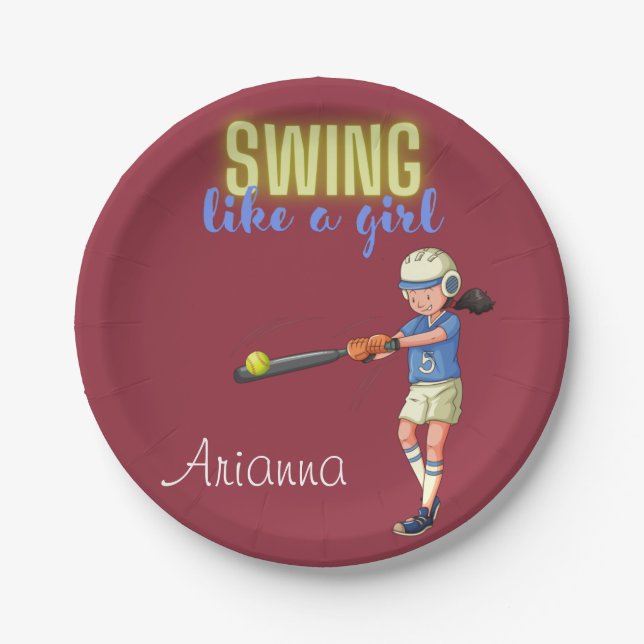 Assiettes En Carton Chanter Comme Une Fille Softball (Devant)