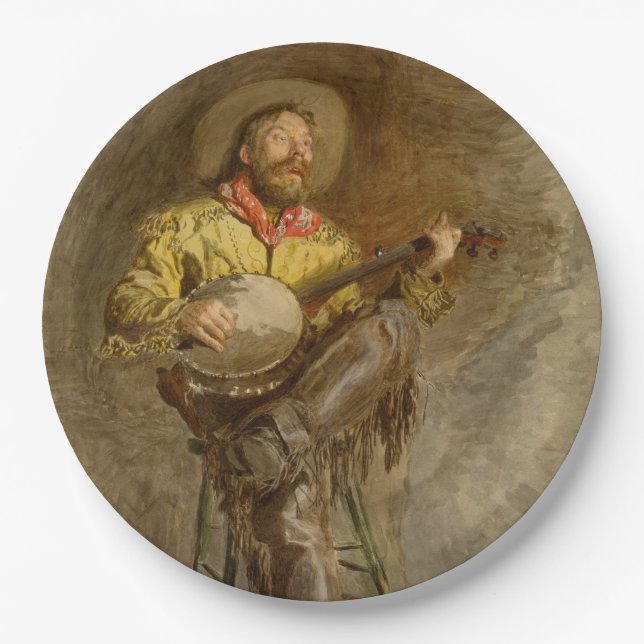 Assiettes En Carton Chanter Espagnol Cowboy à Banjo jouer à la chanson (Devant)