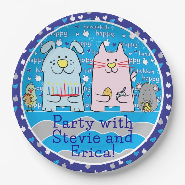 Assiettes En Carton Chanukah souris et amis (Devant)