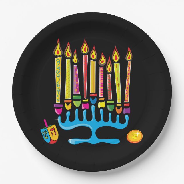 Assiettes En Carton Chanukkah, Hanoukka Menorah Plaque papier (Devant)