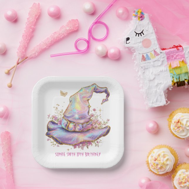 Assiettes En Carton Chapeau de Sorcière Iridescent Anniversaire  (Fête)