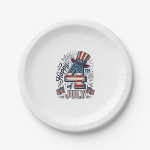 Assiettes En Carton Chapeau patriotique vintage Happy 4 juillet vecteu