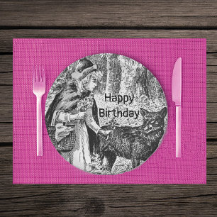 Assiettes En Carton Chapeau rouge Wolf Bois Anniversaire Noir Blanc