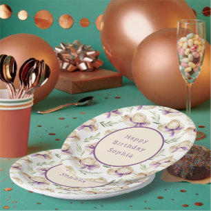 Assiettes En Carton Chapeaux Crème Rubans Violets Anniversaire