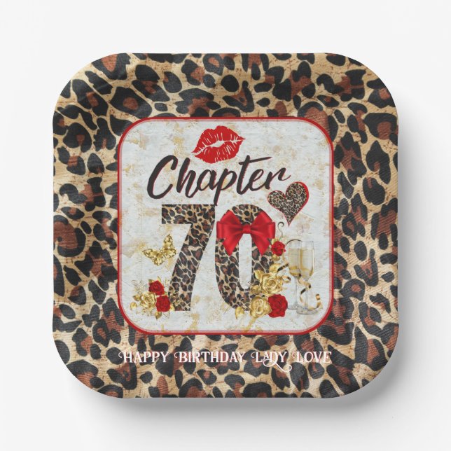 Assiettes En Carton Chapitre 70 Leopard rouge et or 70e anniversaire (Recto)