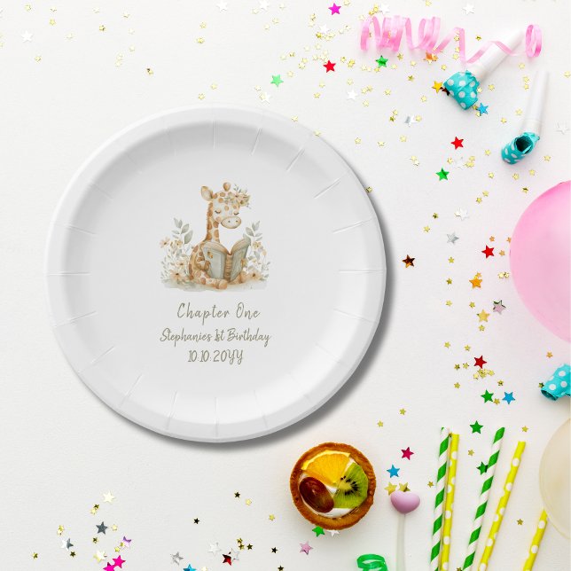 Assiettes En Carton Chapitre un Girafe avec livre  Fête d'anniversaire (Créateur téléchargé)