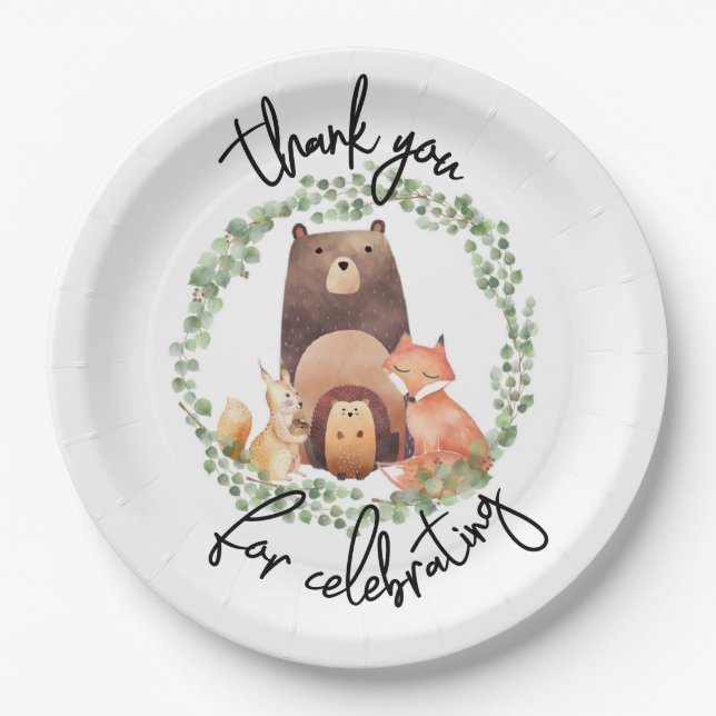 Assiettes En Carton CHAQUE Baby shower boisé|Aquarelle|forêt (Devant)
