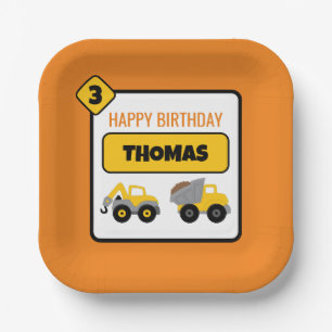 Assiettes En Carton Chariot de construction Anniversaire